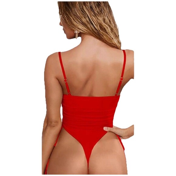 NWT SandalBay Red Sexy Cheeky Thong High Waisted Swimsuit Size Medium NEW - Picture 3 of 7